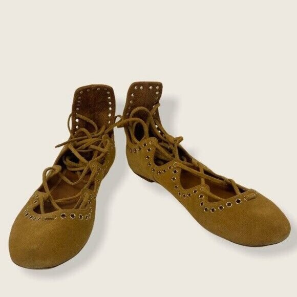 Isabel Marant Leo Lace Up Calfskin Leather Flats Womens Size‎ 35 or 5 Tan Brown - Picture 3 of 12